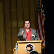 Cindy Mead giving a speech